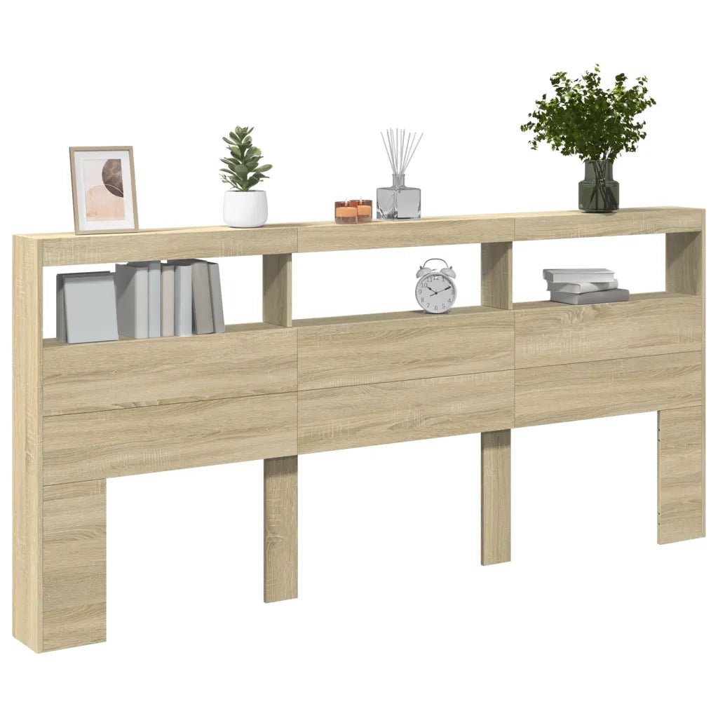 Testiera con Contenitore a LED-Testata del letto Rovere Sonoma 220x17x102 cm