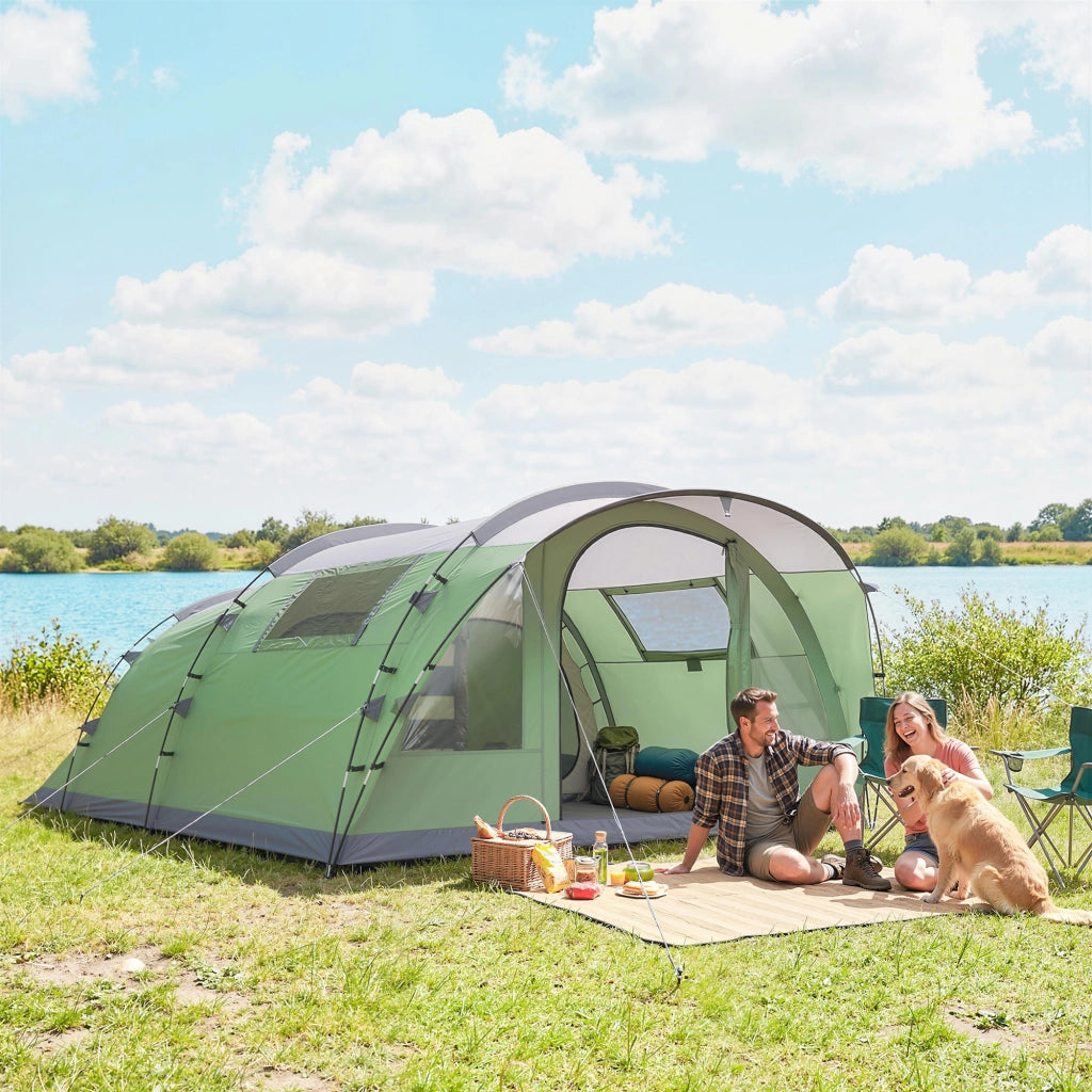 Grande Tenda Multi-Stanza per 5 Persone, con Finestre e Veranda, Verde