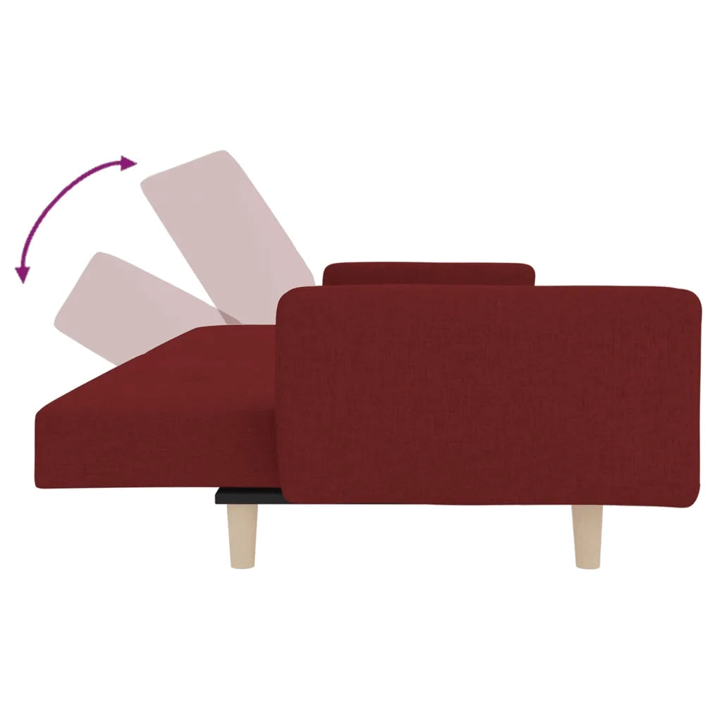 Divano Letto a 2 Posti con 2 Cuscini Rosso Vino in Tessuto 375746