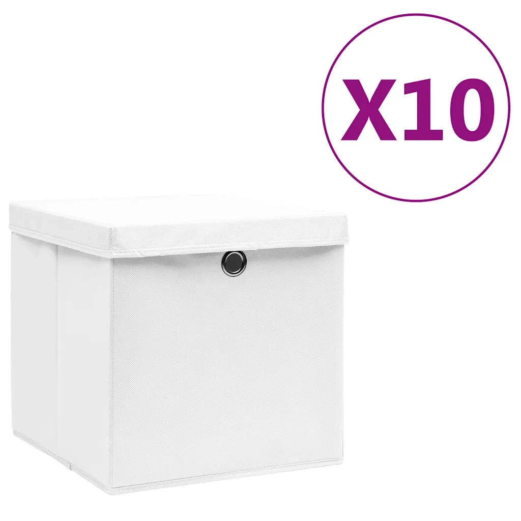 Contenitori con Coperchi 10 pz 28x28x28 cm Bianco 325210