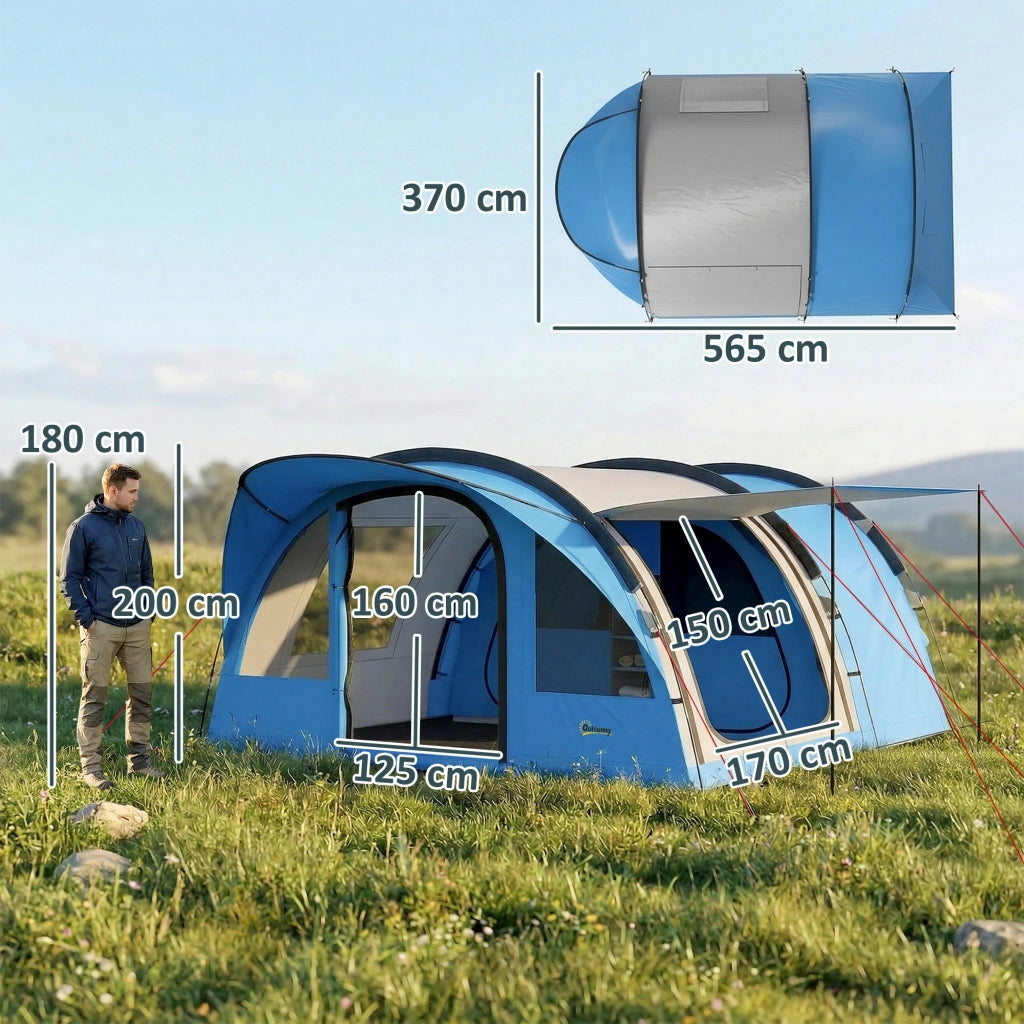 Tenda da Campeggio Tunnel 2 Stanze 4 Persone 200cm ¨C zephmum ¨C Azzurro Impermeabile 3000mm