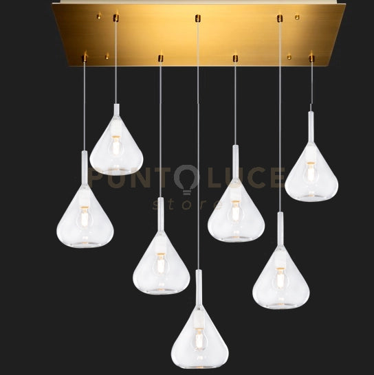 SOSPENSIONE OTTONE SAT. 7 LUCI RETTANGOLARE VETRI TRASPARENTE 1177OS-S7 R-TR