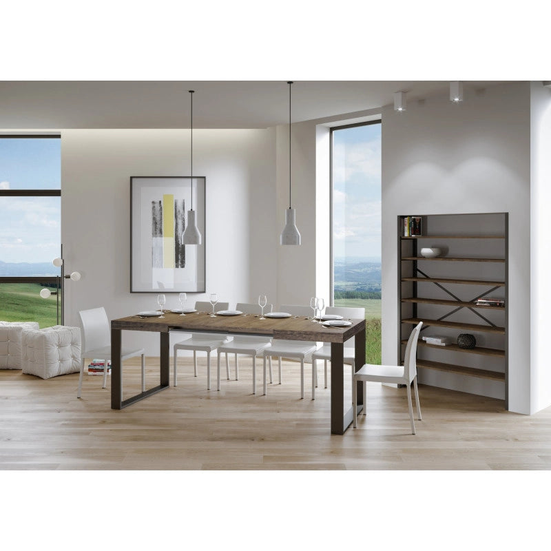 Tavolo allungabile 120/380x90 cm Tecno telaio Antracite - Noce