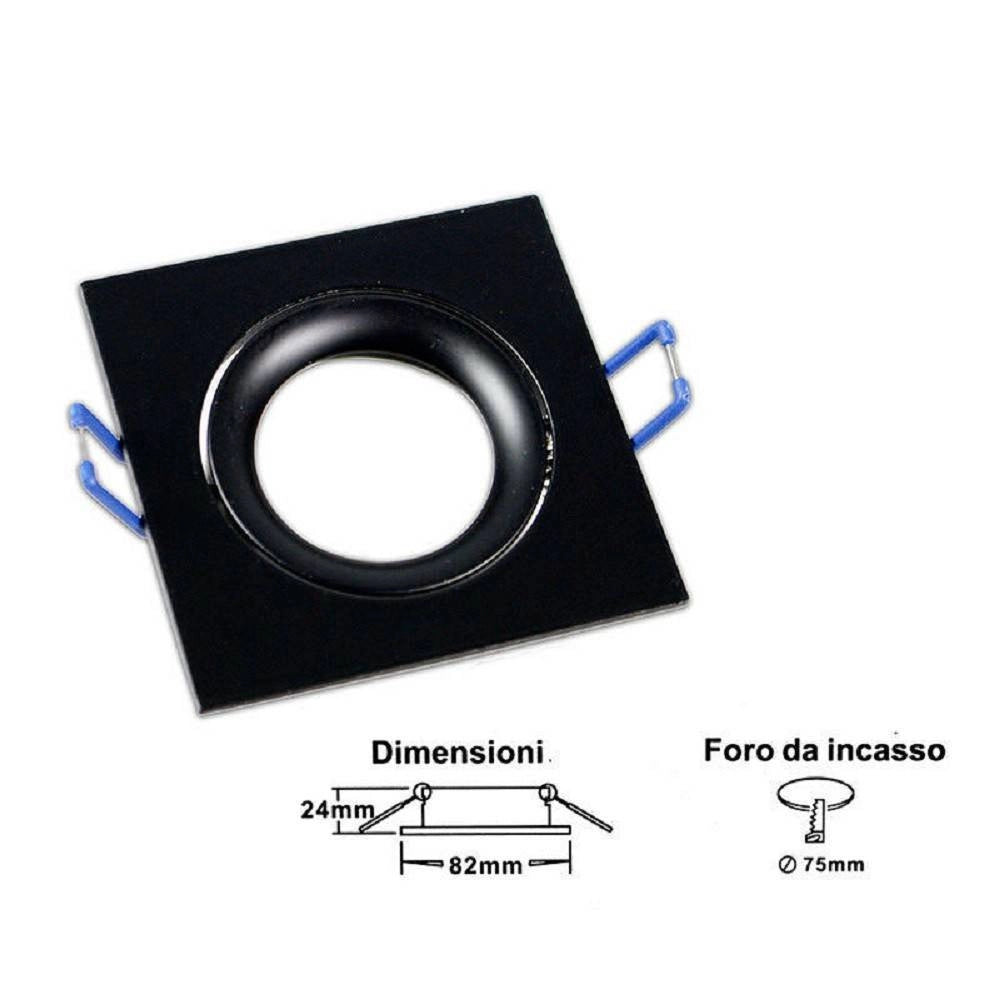 Trade Shop - Porta Faretto Ad Incasso Quadrato Faretto Orientabile Con Molle Foro 75 Mm P20 -