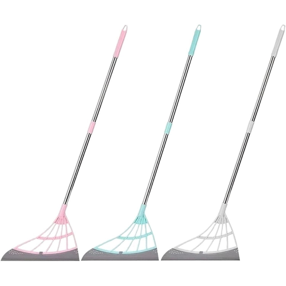 Trade Shop - Scopa Pieghevole 2 In 1 Tergivetro Mop In Silicone Spazza E Lava Pavimenti Vetri -