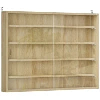 Bacheca Portaoggetti a 5 Ripiani Regolabili in Legno con Ante in Vetro, 80x9.5x60 cm, Color Legno