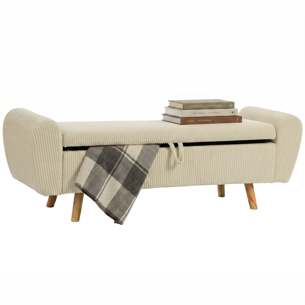 Cassettiera con cassetti imbottita in velluto ¨C Minimal ¨C beige, legno di hevea, 73 L