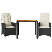 Set da Bistr¨° 3 pz | Set Salotto da Giardino con Cuscini Nero Polyrattan e Legno Acacia