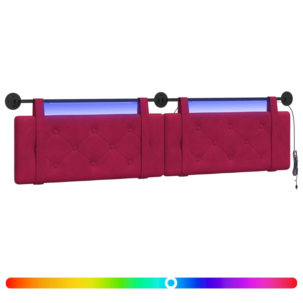 Testiera sospesa Con luce LED Rosso Vino Velluto
