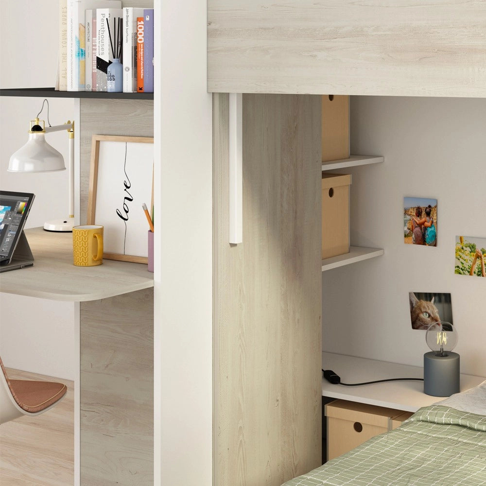 Letto a castello con scrivania 6885 colore bianco vintage antracite