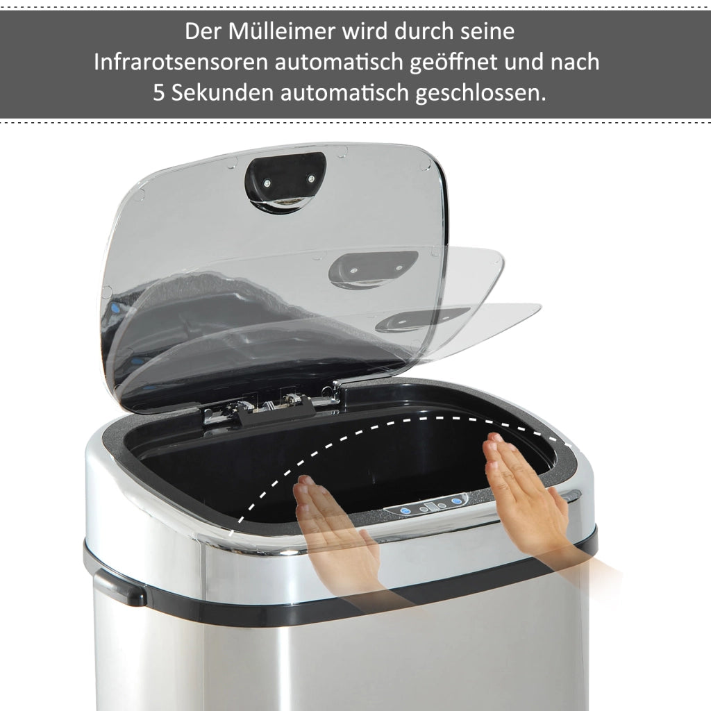 Pattumiera automatica con sensore, per cucina, in acciaio inox, colore argento, 68 litri.