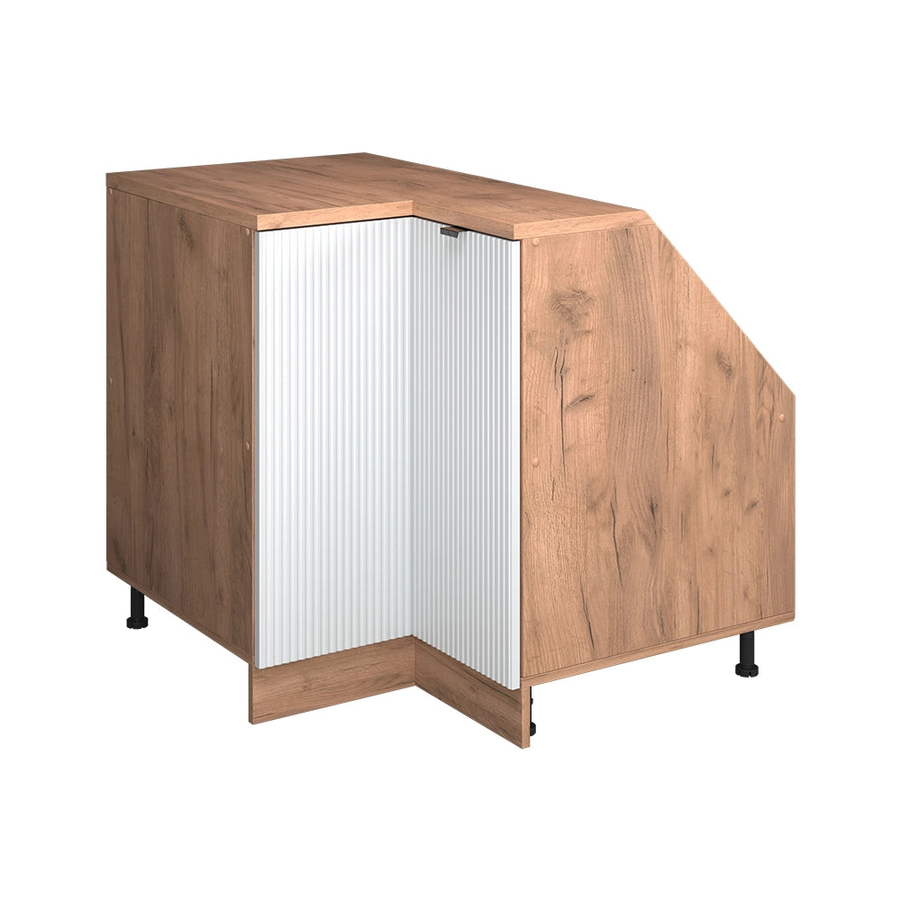 Mobile cucina angolare per sottotetto R-Line Ondulazione bianca/Rovere dorato 75.6 cm con 1 porta, carcassa dell’armadio profondità 60 cm Vicco