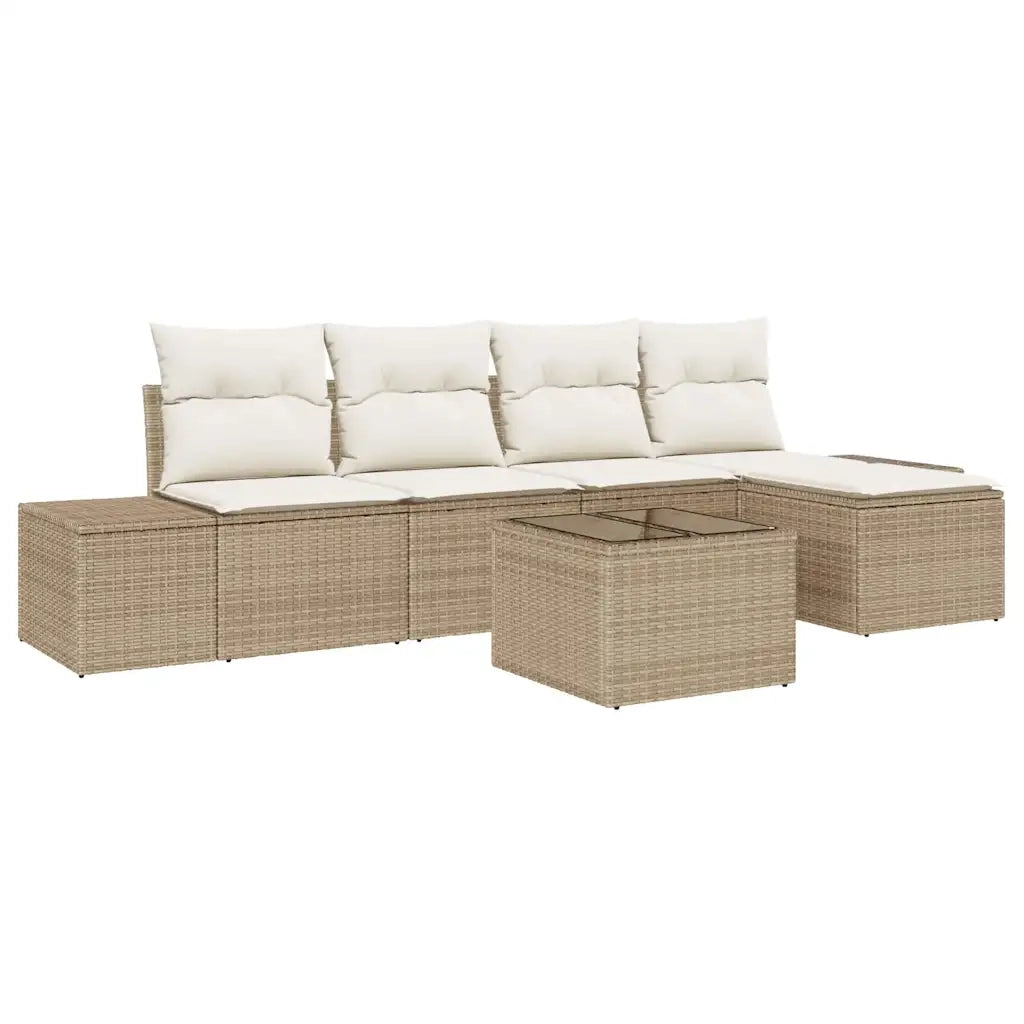Set Divano da Giardino con cuscino 6 pcs Beige polyrattan