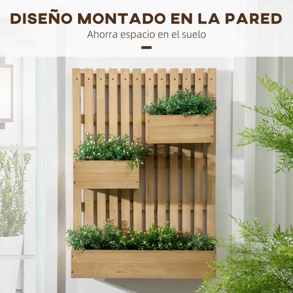 Fioriera da Parete in Legno con Griglia e 3 Vasi ¨C Zephmum ¨C 60x16x80 cm Natural