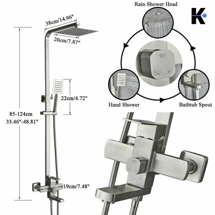 LANA | Set pioggia Premium in acciaio inox spazzolato argento | Miscelatore doccia di design | Miscelatore doccia completo di doccetta