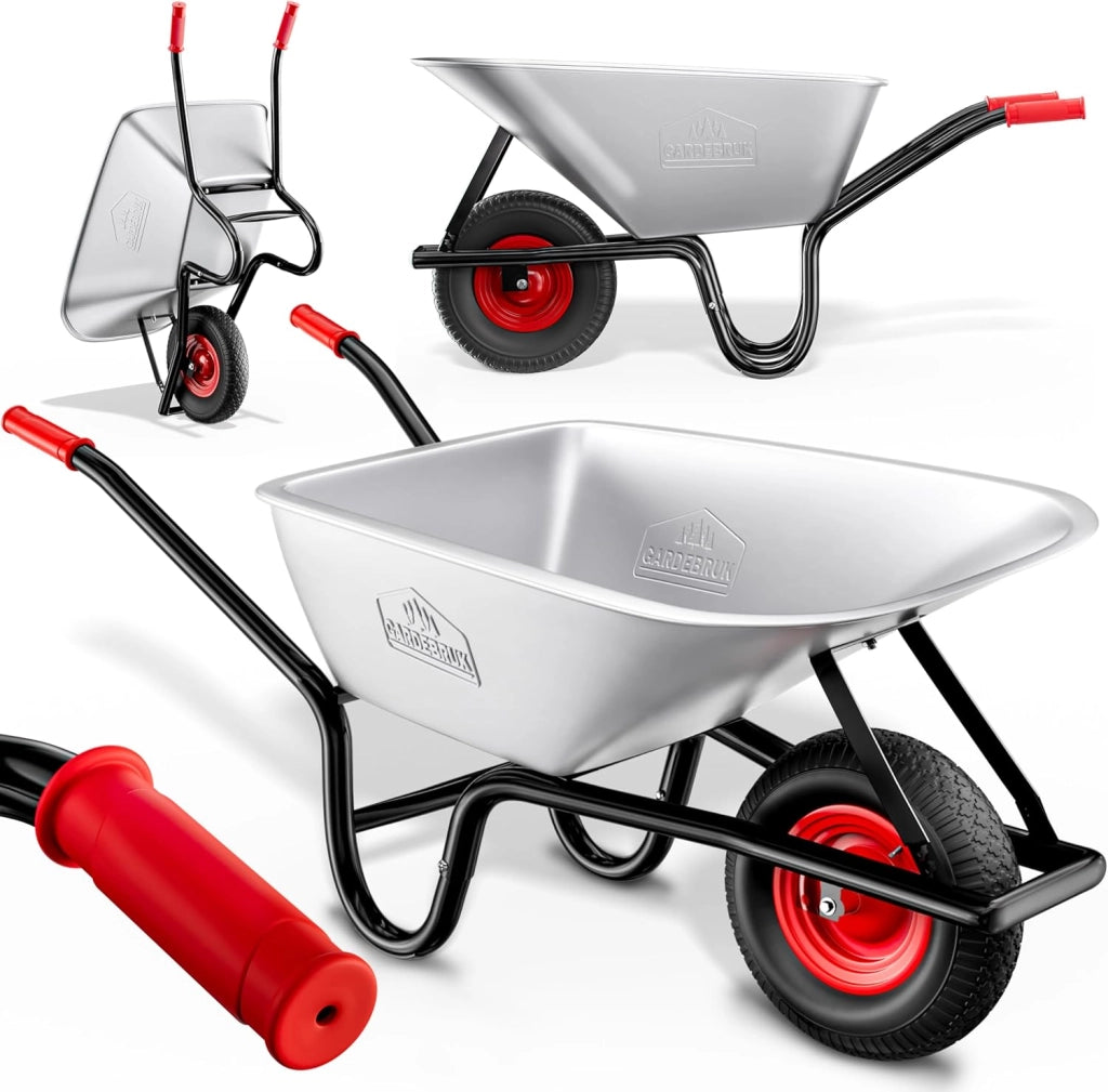 Carriola da Giardino 100 Litri 250kg Acciaio Zincato Manici Gommati Ergonomici Carriole per Fiori Carriola da Costruzione Trasporto Legna