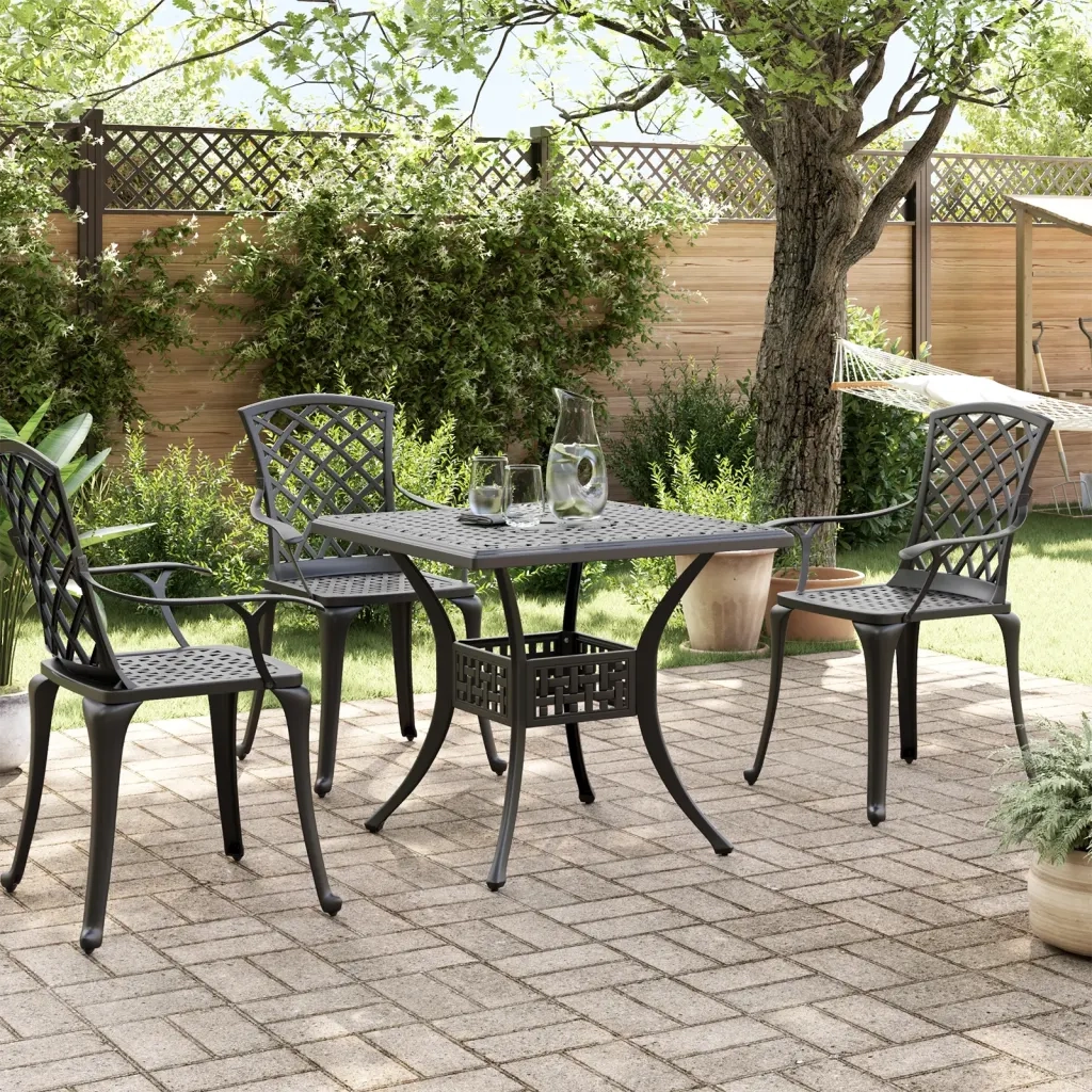 Tavolo da Giardino Nero 80x80x75 cm in Alluminio Pressofuso 4002812