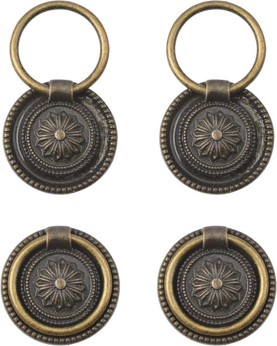 Set di 4 maniglie in bronzo antico per cassetti - diametro 177 mm - stile vintage - maniglia a zinklegering - maniglia a anello a caduta per cassetti - maniglie per cassetti da bagno - maniglie per cassetti da vestiario