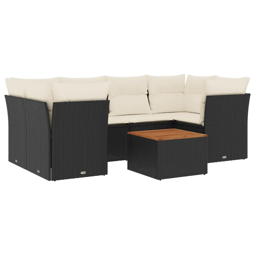 Set Divani da Giardino con Cuscini 7pz Nero Polyrattan