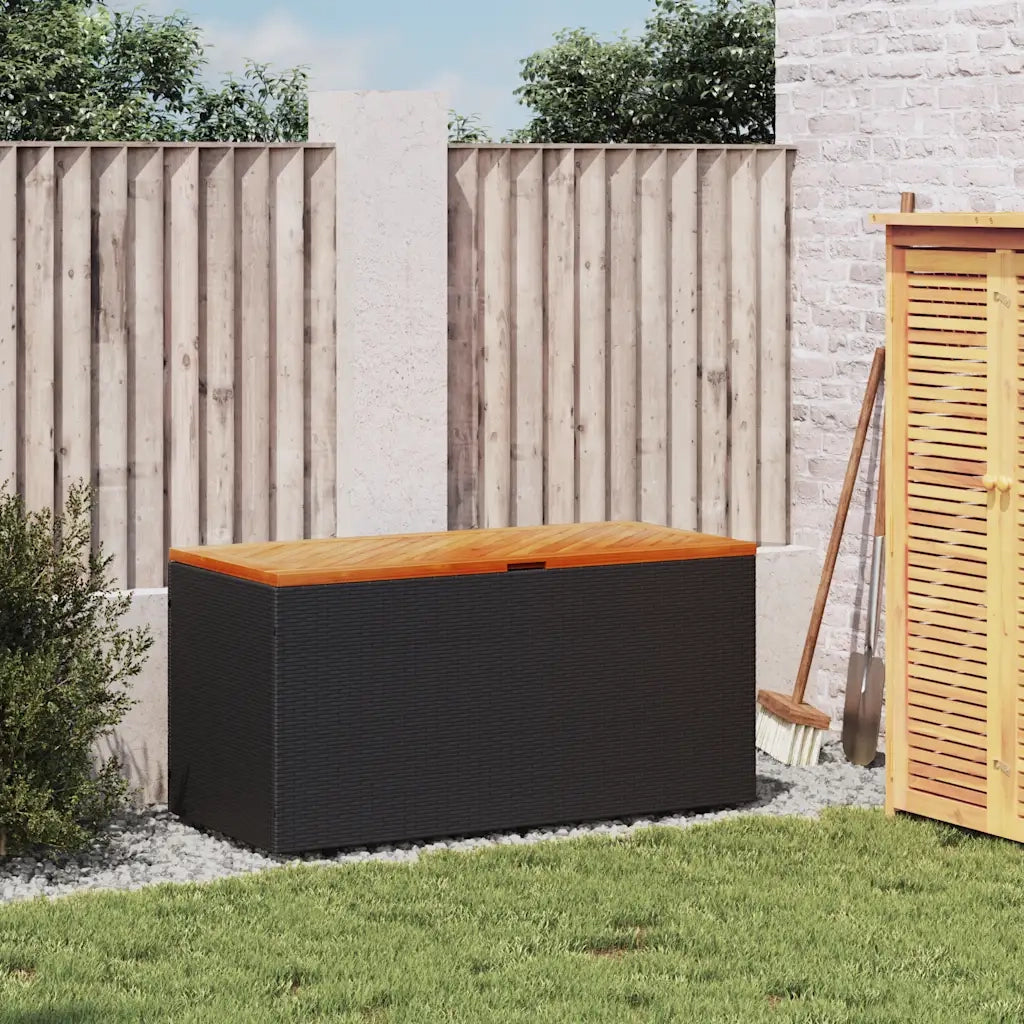 Contenitore Giardino Nero 110x50x54cm Polyrattan e Legno Acacia CFW8343140