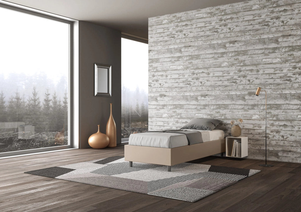 Letto Singolo Sommier 80x200 cm con Rete e Contenitore Azelia Tortora