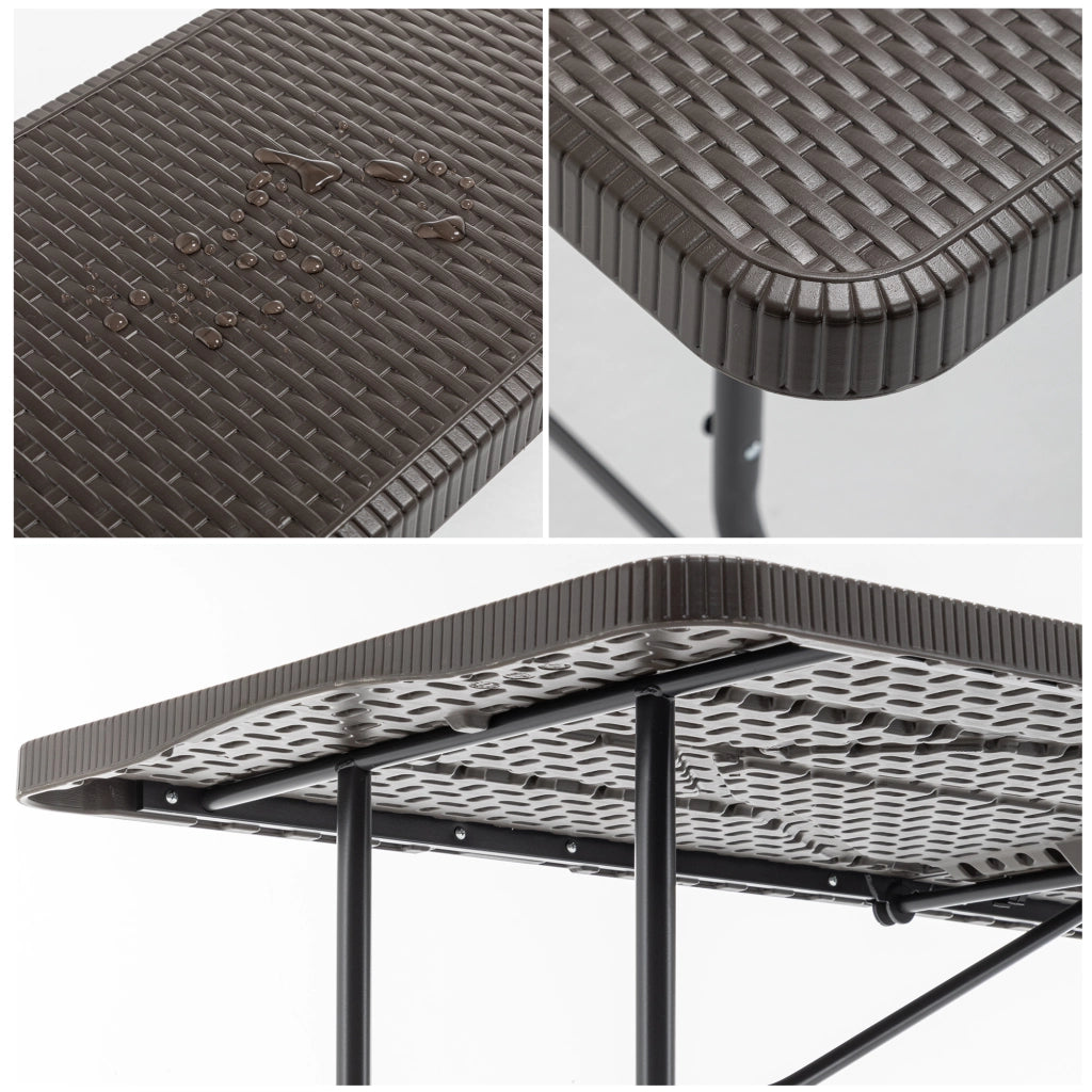 TAVOLO PICNIC PIEGHEVOLE 3 PEZZI, con 2 panche, marrone, HDPE