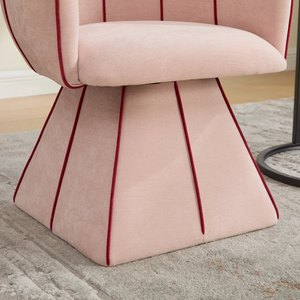 Poltrona girevole in tessuto Chenille rosa, con schienale alto, braccioli larghi e montaggio semplice