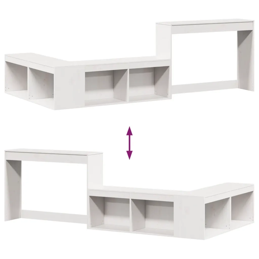Comodino con Scrivania Bianco 232x122x75 cm Legno Massello di Pino