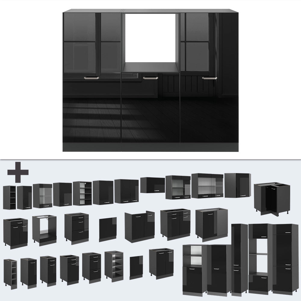 Cucine componibili piccole R-Line Nero lucido/Antracite 180 cm senza piano di lavoro Vicco