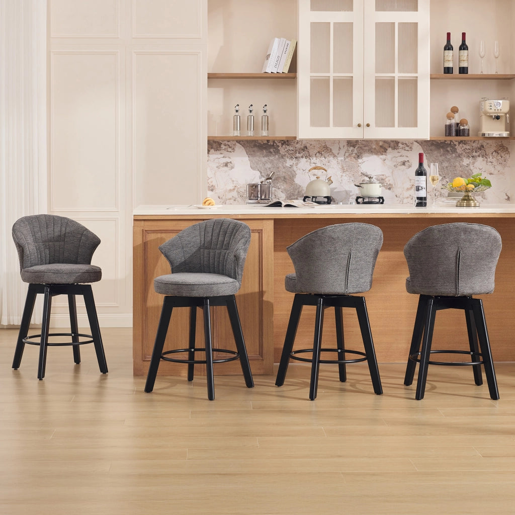 Sgabello da Bar Girevole con Schienale Ergonomico e Poggiapiedi, per Isola Cucina, in Ciniglia Grigio