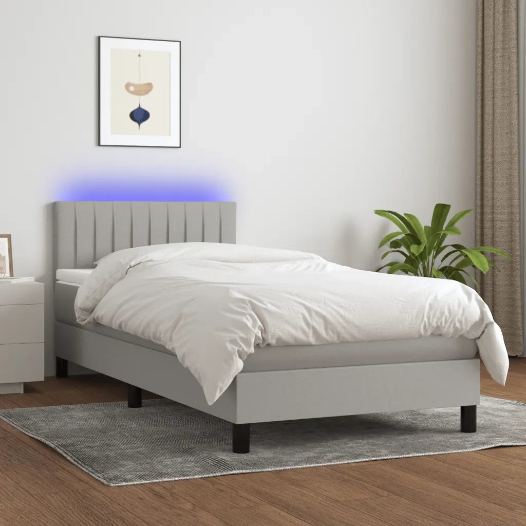 Letto a Molle Materasso e LED Grigio Chiaro 90x200 cm Tessuto cod mxl 53088