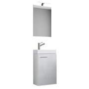 LineaViva di Ezooza Mobile Sospeso con lavabo in ceramica di alta qualità e specchio con luce a led, Bianco , lavabo Bianco