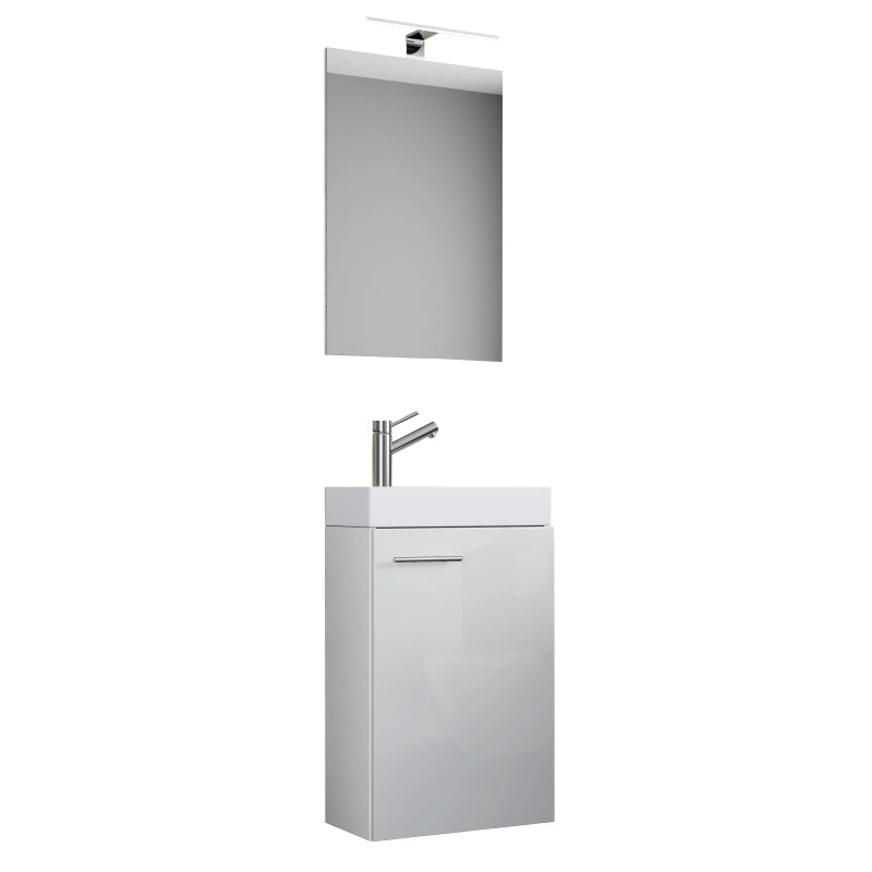 LineaViva di Ezooza Mobile Sospeso con lavabo in ceramica di alta qualità e specchio con luce a led, Bianco , lavabo Bianco