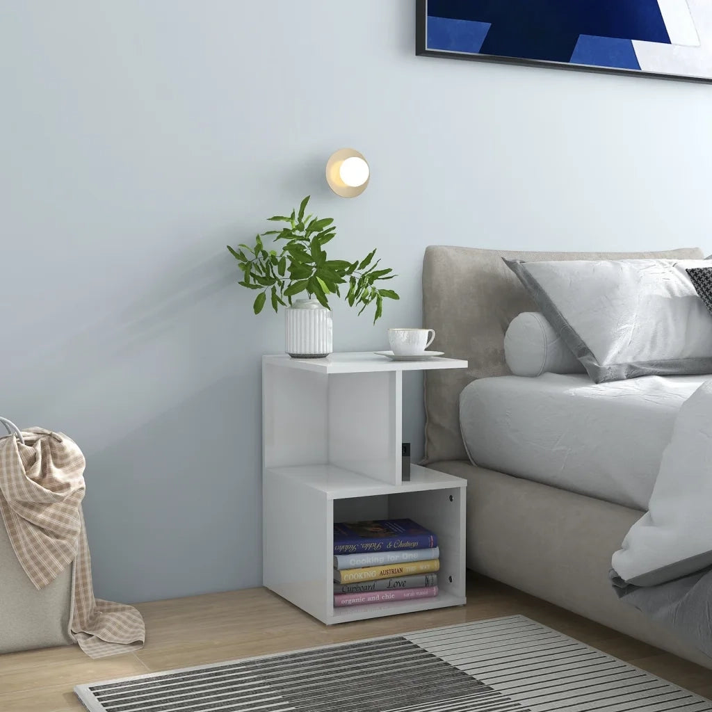 Comodino Bianco Lucido 35x35x55 cm in Legno Multistrato 806358