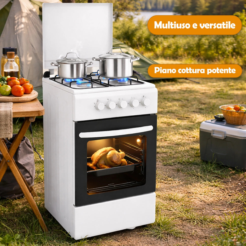 Cucina a Gas Piano Cottura a 4 Fuochi da Esterno Forno Cucinino Bianco 86x50cm