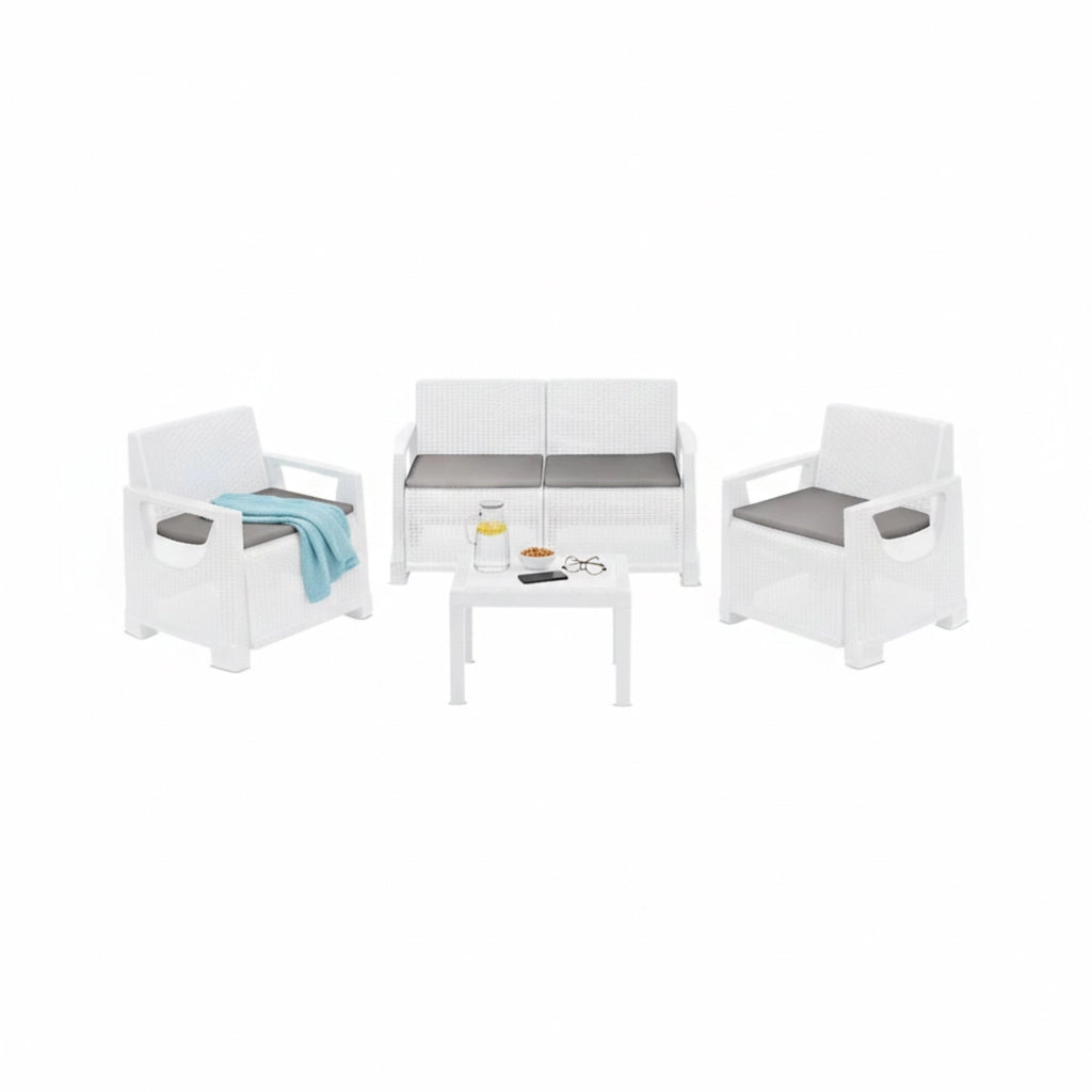 Salottino Outdoor Mioglia, set Salotto da Esterno 4 Posti Made in Italy, Bianco