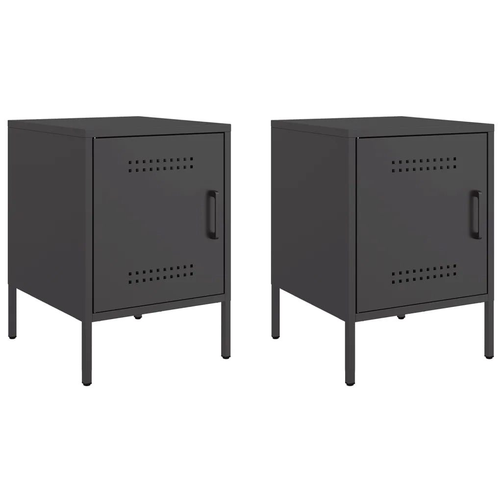 Comodini 2 pz-Set di 2 Tavolino da notte Nero 36x39x50,5 cm in Acciaio 641396