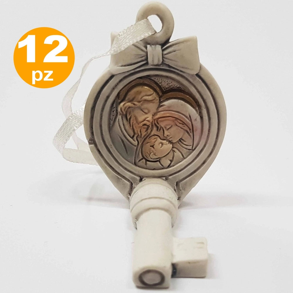 Trade Shop - Set Bomboniere Chiave Fiocco Gancio Natività Giuseppe Madonna Bambino Ceramica -