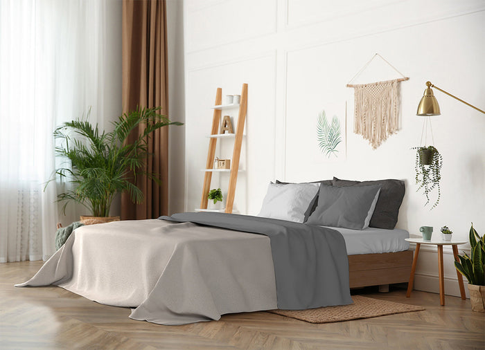 Set Lenzuola Sopra Sotto e Federe Doubleface Grigio Chiaro/Fumo 1 Piazza e Mezzo