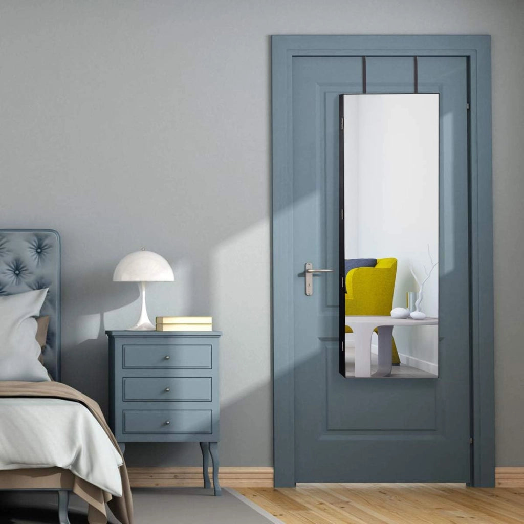 Armadietto per Gioielli con Illuminazione a LED Portagioie da Parete con Specchio, Chiudibile a Chiave, 35,5 x 10 x 120 cm (Nero)