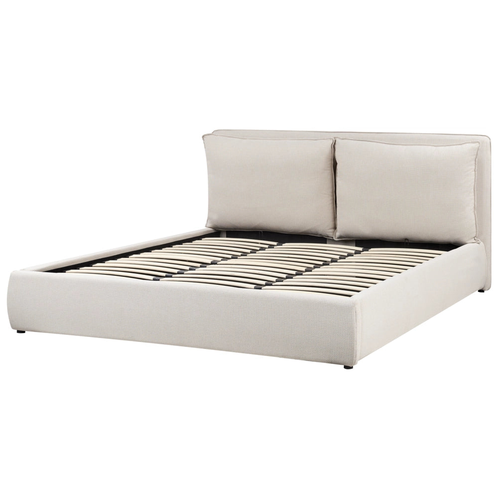 Letto matrimoniale in tessuto beige chiaro con contenitore 180 x 200 cm camera da letto moderna