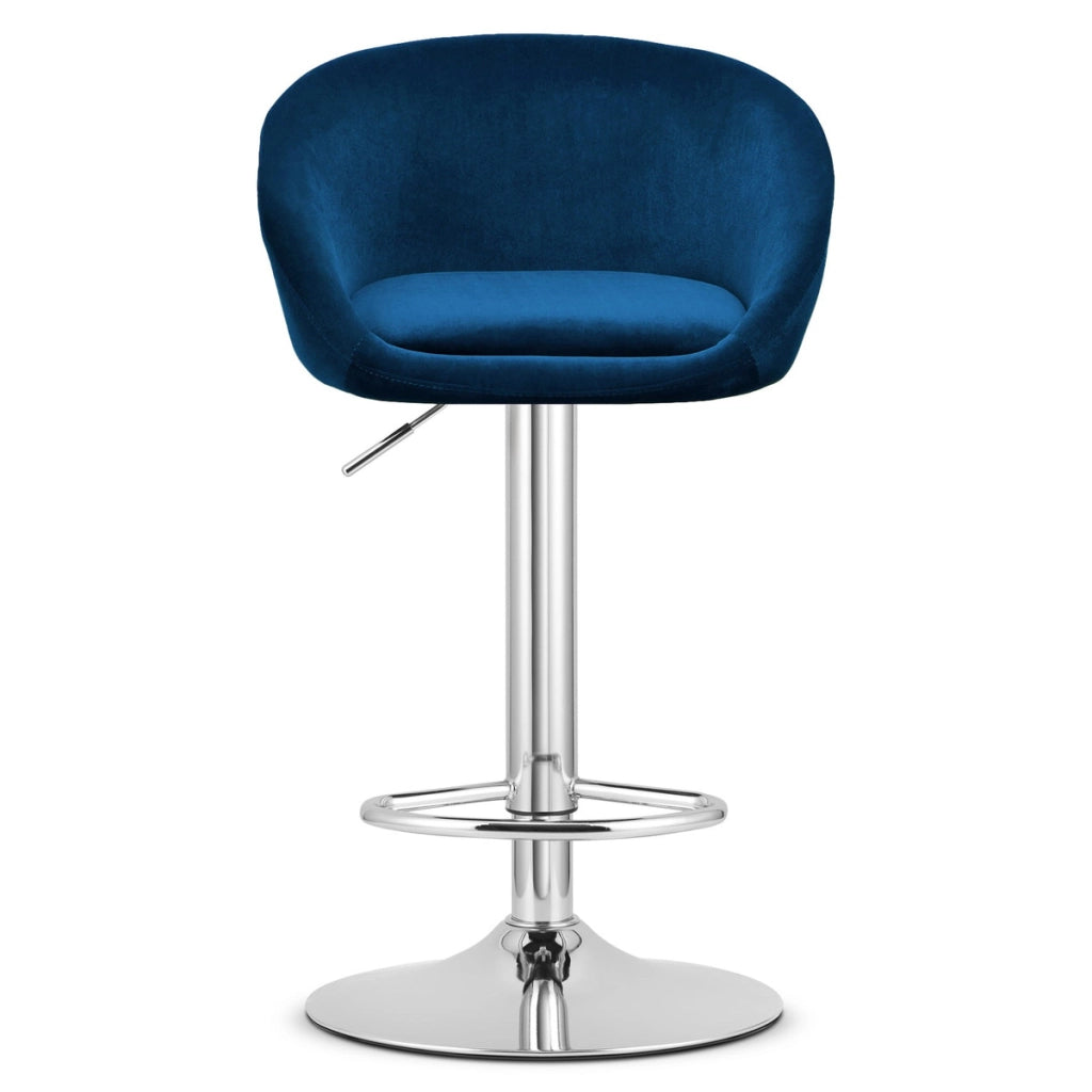 Set di 2 sgabelli da bar East in velluto blu e cromo