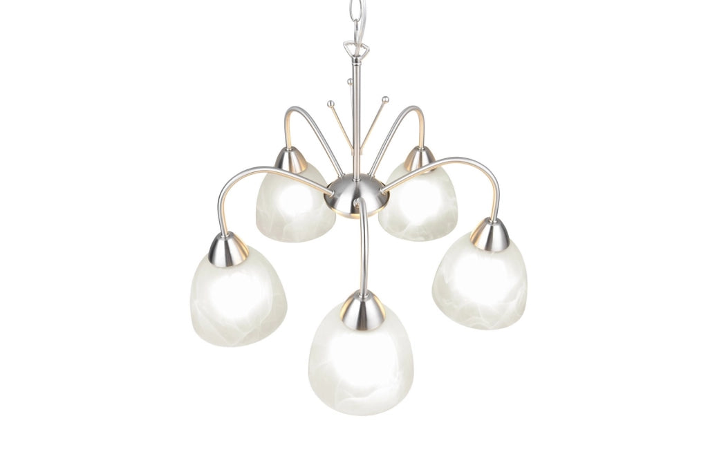 Lampadario DOBBY RL 5 luci E27 vetro alabastro argento