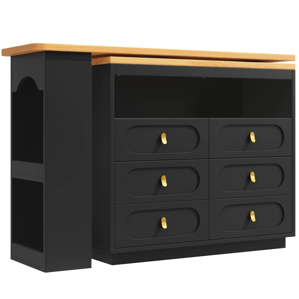 Tavolo bar estraibile e girevole 360¡ã - Zephmum - Regolabile 138-203cm, nero con cassetti