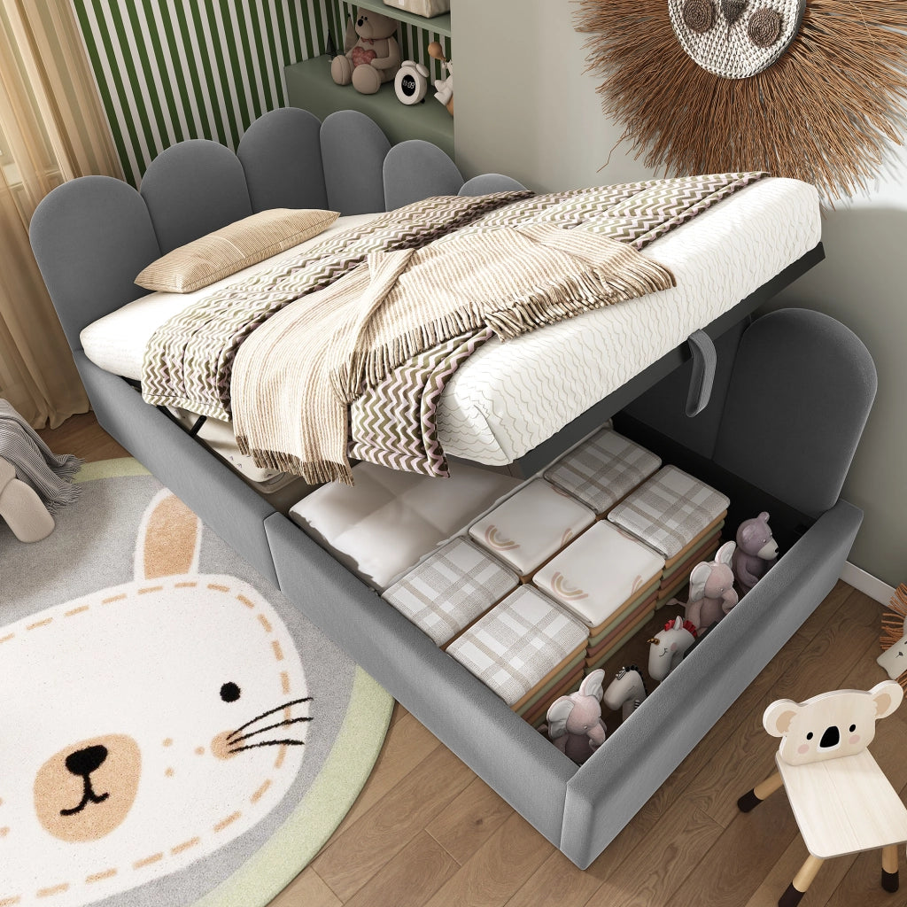 LETTO Daybed L-forma 90x190 cm in velluto grigio senza materasso