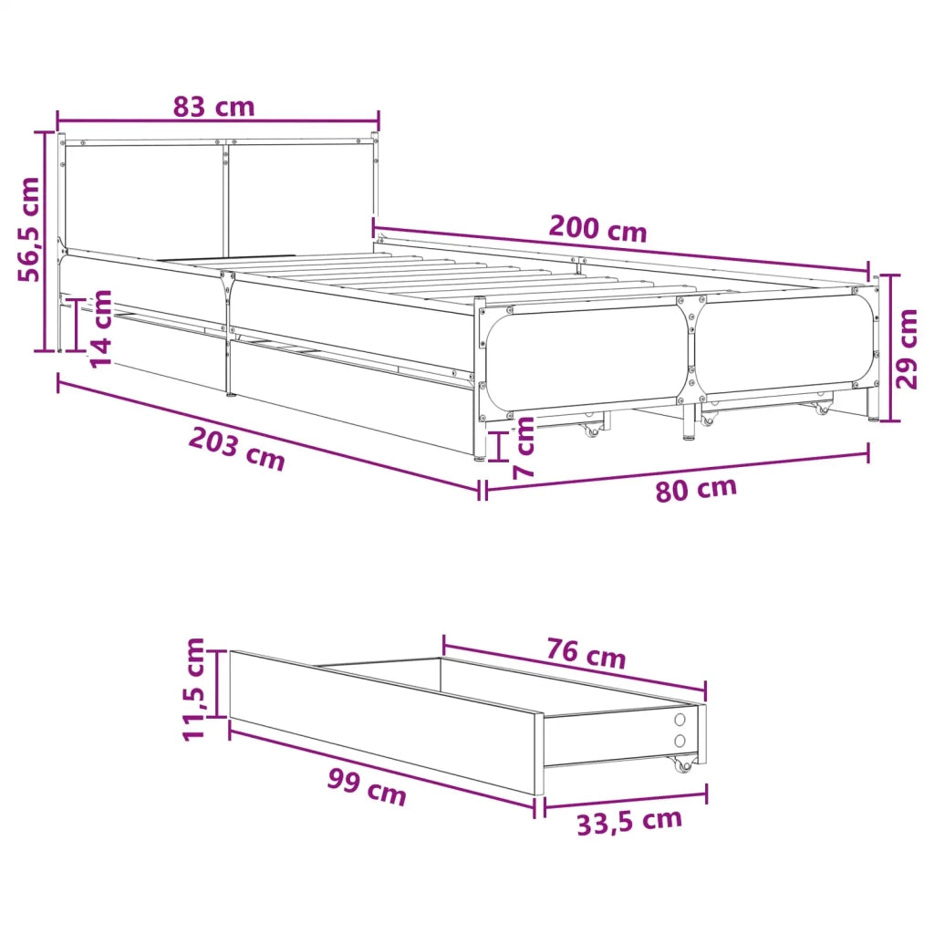 Struttura letto con testata con ruota Legno antico 80 x 200 cm 3429695