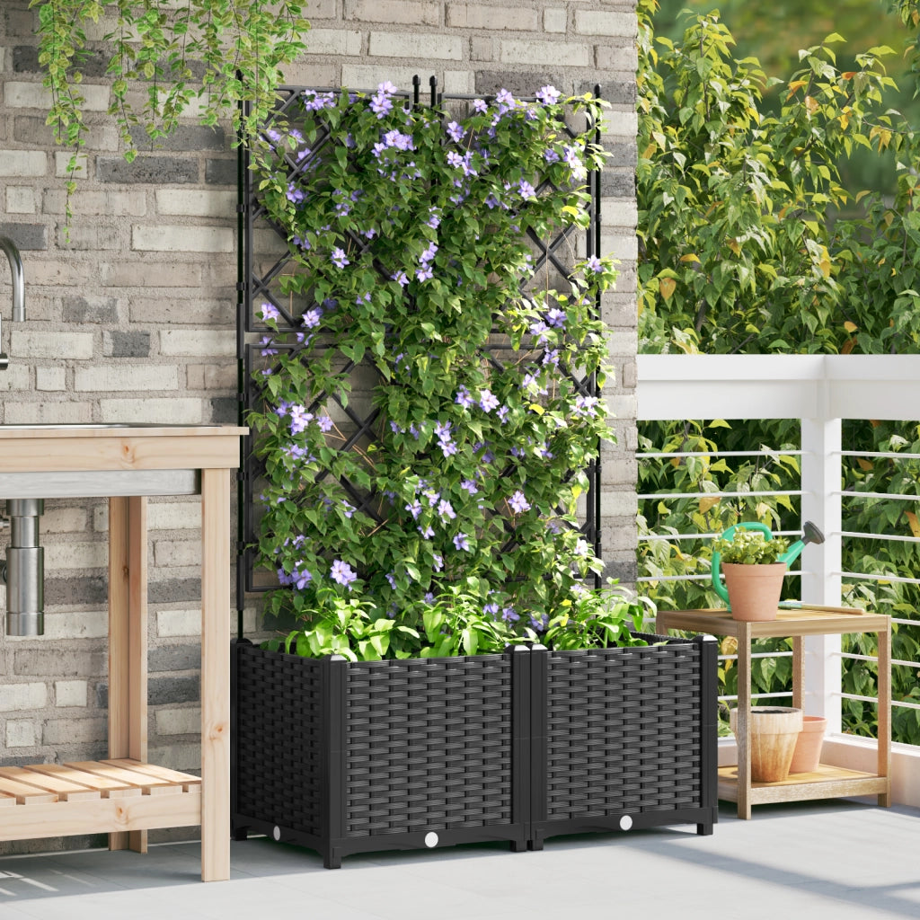 Fioriera da Giardino con Traliccio 2 pz Nero 80x40x143 cm