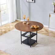 Tavolo da pranzo rotondo con doppio ripiano, 2-4 posti, in MDF effetto noce e metallo nero, per soggiorno, 107 cm