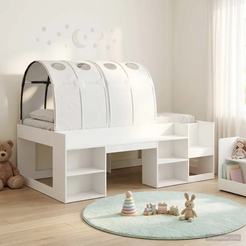 Letto alto per Bambini | Letto Infantile | Lettino con storage Bianco Legno ingegnerizzato