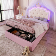 Letto Imbottito Contenitore con LED ¨C MINIMAL ¨C Rosa, PU, 140x200, Idraulico, con Rete